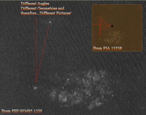 Southern Dunes and DD Tracks: the Anomaly (an Image-Mosaic by Dr Paolo C. Fienga - Lunexit Team)
Che il "Disco Nero" sia un oggetto reale o un (nuovo e bizzarro) image-artifact, molto probabilmente noi non verremo mai a saperlo; ma che la NASA, spesso e volentieri, faccia dei pasticci i quali - agli occhi degli Appassionati e a volte, anche degli Studiosi - ci fanno rabbrividire, lo sappiamo, ormai, da molto tempo.

Ma, per il momento, lasciamo perdere ogni "dietrologia" ed andiamo a vedere la questione in dettaglio: l'immagine con il "Disco Nero" (con l'Anomalìa, insomma) è il Prodotto NASA "Full-Res JPEG" da 1,1 MB, estratto dal "NASA - Planetary Photojournal" (laddove venne pubblicato in data 25 Ottobre 2010), contrassegnato dal seriale n. PIA13538 ed estratto, dice la NASA, dal Prodotto NASA "Hi-Rise" PSP_003695_1250 (un Prodotto al quale la NASA stessa fa rimando nella pagina dedicata al frame PIA13538).

Tuttavia, se si va a guardare il Prodotto Hi-Rise PSP_003695_1250, seguendo il link fornito dalla NASA (e che porta effettivamente al Prodotto Hi-Rise PSP_003695_1250) il Disco Nero non risulta visibile. Non c'è. E' "sparito".

Perchè?

Forse perchè abbiamo sbagliato qualcosa noi e, di conseguenza, abbiamo "frainteso" l'immagine?
O perchè l'Anomalia è, palesemente, un image-artifact creatosi durante la "trasformazione" del Prodotto PSP_003695_1250 in Prodotto PIA13538?

No.

L'Anomalìa "scompare" perchè, molto semplicemente, il Prodotto PIA13538 ed il Prodotto Hi-Rise PSP_003695_1250 NON SONO lo stesso prodotto! 

L'angolo di Fase - che, Vi ricordiamo, è l'Angolo disegnato dal Sole, l'Oggetto Ripreso (ivi, il Suolo di Marte e l'Anomalìa) e la Sonda che lo riprende (ivi, il Mars Reconnaissance Orbiter) - è palesemente diverso, come il nostro mosaico dimostra - riteniamo - in maniera evidente ed inequivocabile.

Conclusioni: si tratta di un Cover-up venuto malissimo? Di un (mega)-pasticcio NASA? O di un semplice errore (ancorchè piuttosto grossolano)? 

Questo, ovviamente, noi non lo sappiamo e non lo possiamo sapere. Però il nostro compito, che è quello di osservare, analizzare e riportare alla Vostra attenzione i dati disponibili in chiave "informativa e divulgativa", lo abbiamo svolto: bene ed al 100%.

E queste nostre considerazioni non sono "complottismo": esse sono semplice e pura Professionalità nell'adempimento delle nostre mansioni. 

Una "professionalità" che anche la NASA (ma non solo), allorchè produce Informazione e Divulgazione, dovrebbe imparare ad usare: perchè i "grandi (se non "immensi") mezzi", da soli, non bastano!

Meditateci sopra e poi, se volete, scrivete qualche commento...
Parole chiave: Mars from orbit - Dunes with DD Tracks and Anomaly