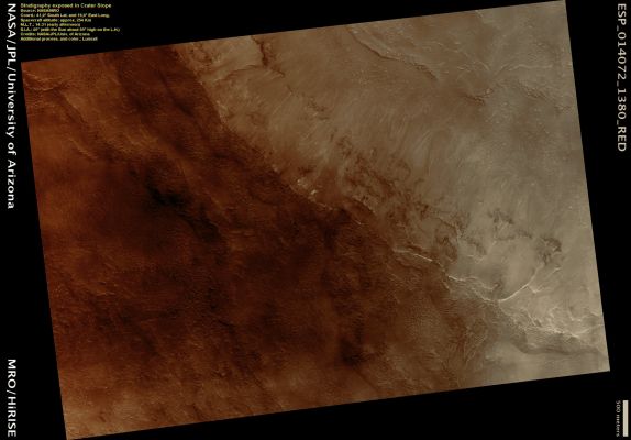 Stratigraphy exposed in Crater Slope (Natural Colors; credits: Lunexit)
nessun commento
Parole chiave: Mars from orbit - Craters - Unnamed Crater exposing Slope's Stratigraphy