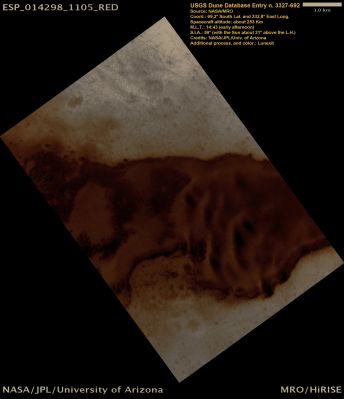 USGS Dune Database Entry Number 3327-692 (Natural Colors; credits: Lunexit)
nessun commento
Parole chiave: Mars from orbit - Dunes