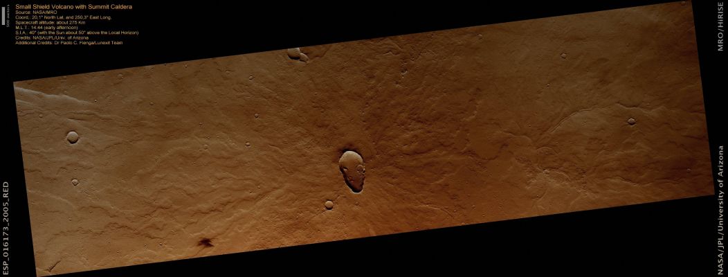 Small Shield Volcano with "Summit Caldera" (CTX Frame - Saturated and Enhanced Natural Colors; credits: Dr Paolo C. Fienga - Lunexit Team) 
nessun commento
Parole chiave: Mars from orbit - Volcanic Features - Summit Caldera