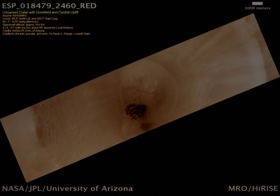 Unnamed Crater with Dunefield, Central Uplift and Residual Ice (Natural Colors; credits for the additional process. and color.: Dr Paolo C. Fienga - Lunexit Team)
nessun commento
Parole chiave: Mars from orbit - Craters - Unnamed Crater with Dunefield