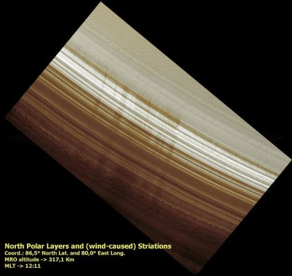 North Polar Layers and WInd-caused Striations (Natural Colors; credits for the additional process. and color.: Dr Paolo C. Fienga - Lunexit Team)
nessun commento
Parole chiave: Mars from orbit - North Polar Features - Layers and Striations